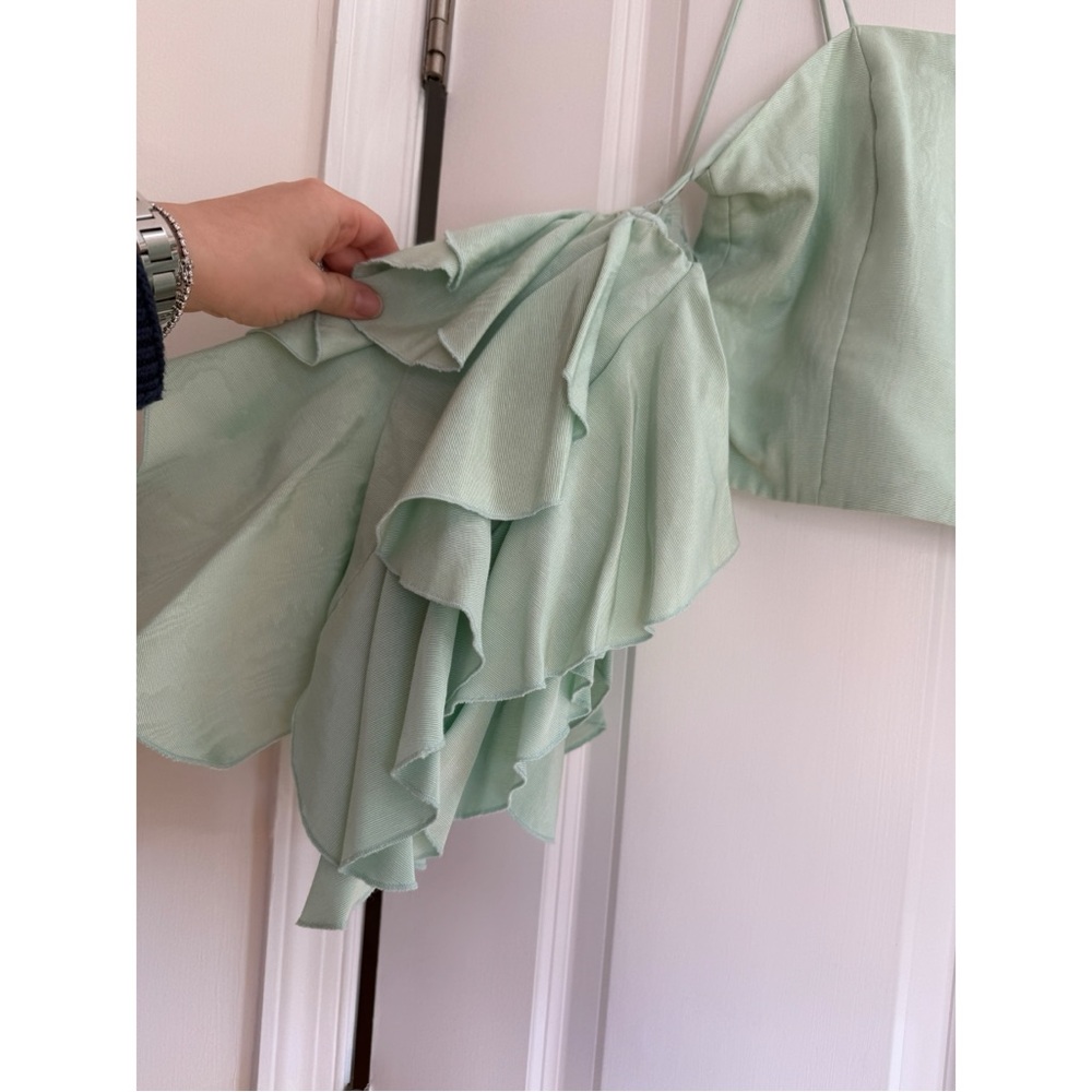 Alice + Olivia Nakia Cold Shoulder Crop Top Mint Green Size 8 - Picture 3 of 9